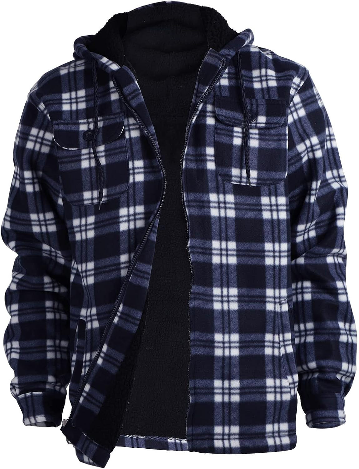 Heavy Thick Plaid Flannel Jacket Sherpa Fleece Lined Zip up Winter Warm Buffalo Coat Zipper Big and Tall Hoodies for Men
