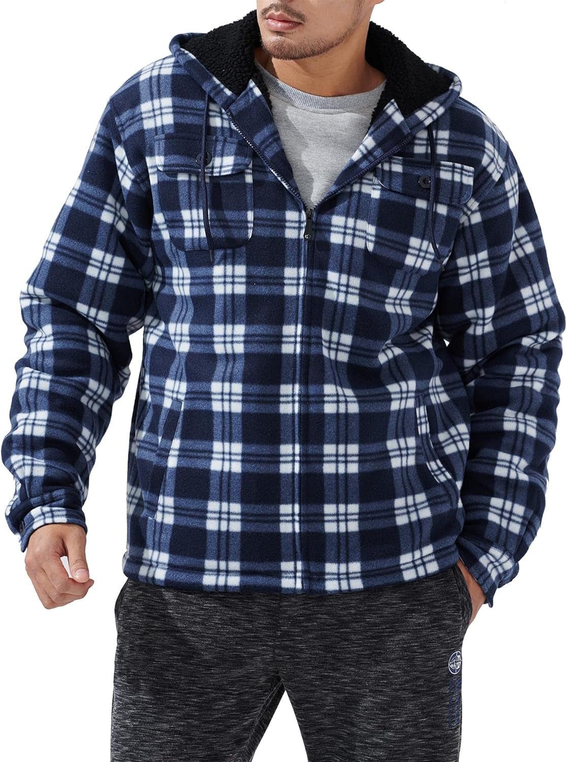 Heavy Thick Plaid Flannel Jacket Sherpa Fleece Lined Zip up Winter Warm Buffalo Coat Zipper Big and Tall Hoodies for Men