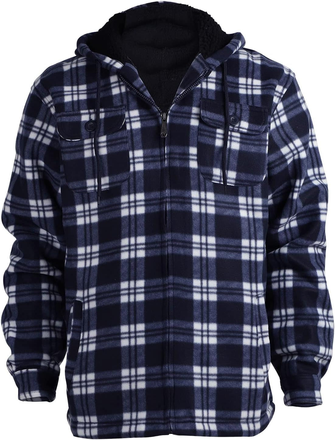 Heavy Thick Plaid Flannel Jacket Sherpa Fleece Lined Zip up Winter Warm Buffalo Coat Zipper Big and Tall Hoodies for Men